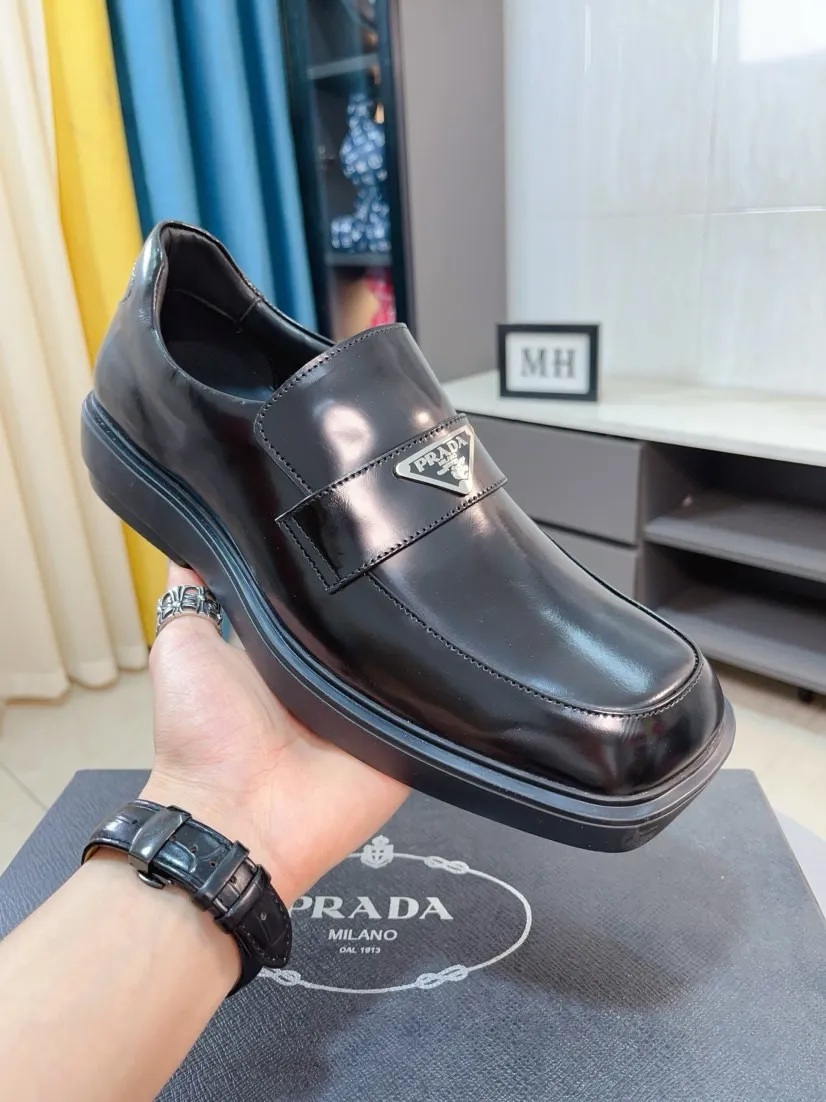 Men's shoes 💰540🌹🌹【PRADA Leather Shoes】Top purchasing agency Original imported Italian custom-made open-edge beaded cowhide leather surface, fully imported water-dyed breathable cowhide lining, original factory special molded sole super comfortable, size: 38-44